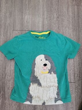 Mini Boden Teal Short-Sleeve Tee with Sheepdog Appliqué